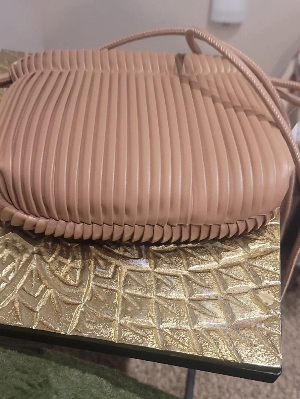 Loft Pleated Tan /Mauve Crossbody Bag - Women Bags, Shoulder Strap Length 23